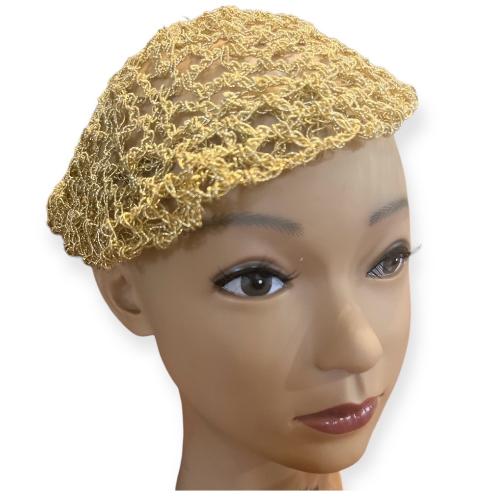 Gorgeous 1970’s Vintage Gold Metallic Crochet Beret, Pristine Condition, OSFM - Picture 1 of 4